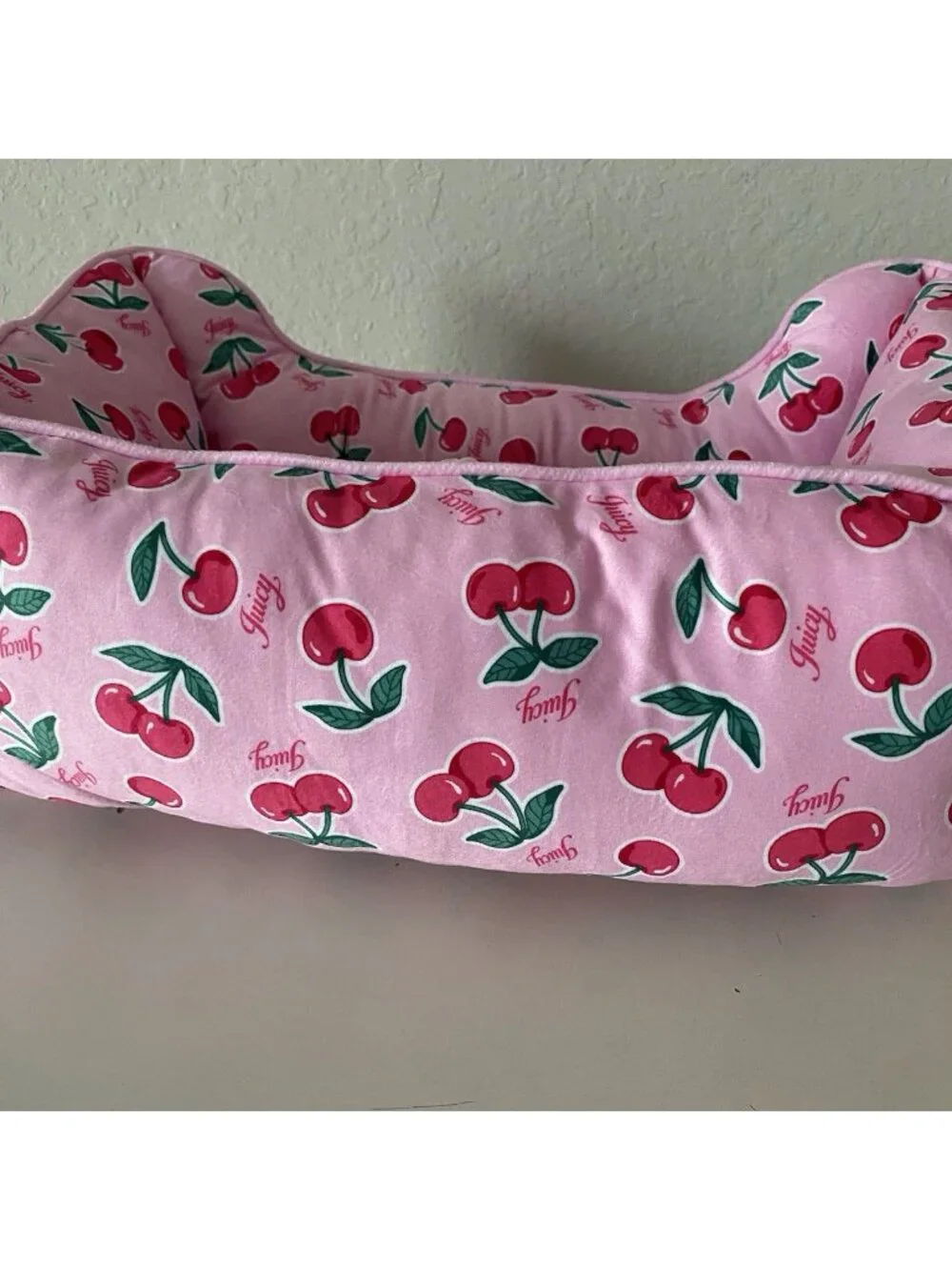 Juicy Couture Velour Cuddler Dog Pet Bed Cherries Cherry Pink 24” X 14” X 8” NEW